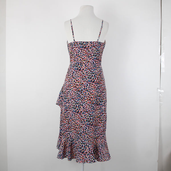 Molly Bracken NEW Sz XS Pink Blue Multi Color Ruffles V Neck 100% Poly Dress