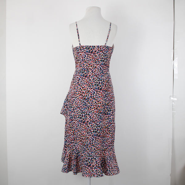 Molly Bracken NEW Sz XS Pink Blue Multi Color Ruffles V Neck 100% Poly Dress