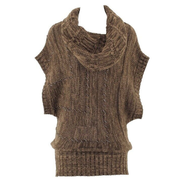 B B Jeans Sz M Brown Tan Silver Metallic Cowl Neck 100% Acrylic Sweater