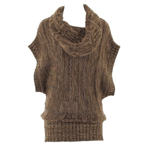 B B Jeans Sz M Brown Tan Silver Metallic Cowl Neck 100% Acrylic Sweater