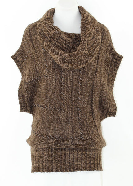 B B Jeans Sz M Brown Tan Silver Metallic Cowl Neck 100% Acrylic Sweater