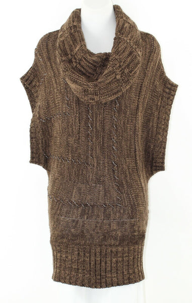 B B Jeans Sz M Brown Tan Silver Metallic Cowl Neck 100% Acrylic Sweater