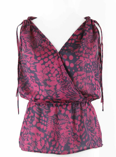 Banana Republic Sz PXS Magenta Purple Tie Shoulders 100% Polyester Top