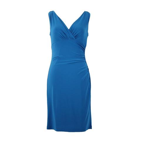 American Living Sz 4 Blue V Neck Ruched Bodycon Lined Polyester Elastane Dress