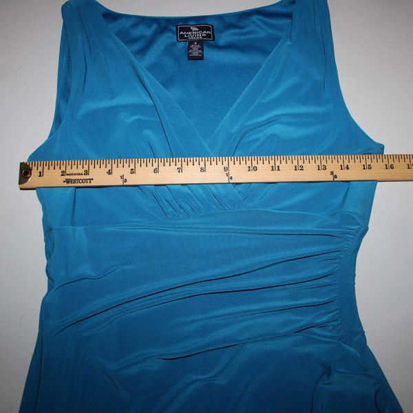 American Living Sz 4 Blue V Neck Ruched Bodycon Lined Polyester Elastane Dress