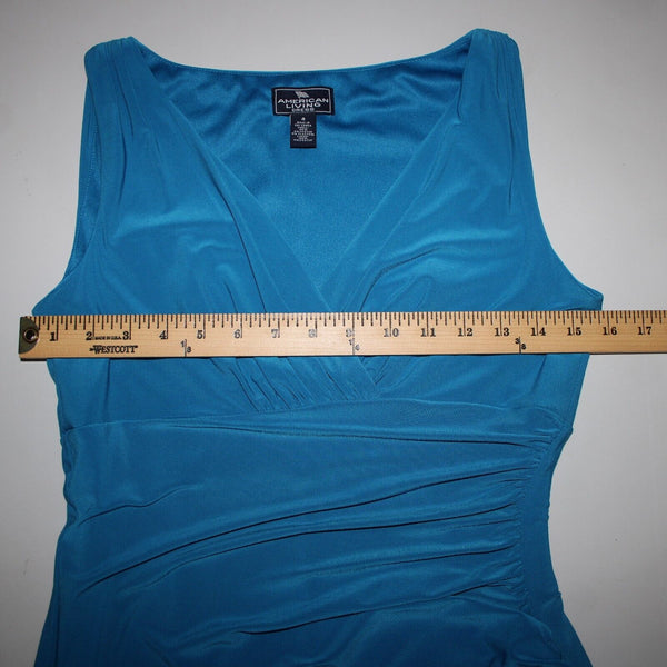 American Living Sz 4 Blue V Neck Ruched Bodycon Lined Polyester Elastane Dress