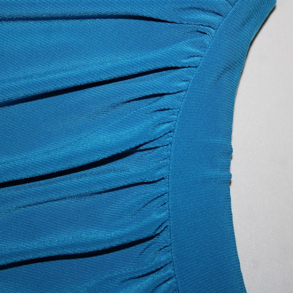 American Living Sz 4 Blue V Neck Ruched Bodycon Lined Polyester Elastane Dress