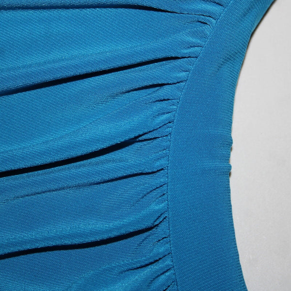 American Living Sz 4 Blue V Neck Ruched Bodycon Lined Polyester Elastane Dress