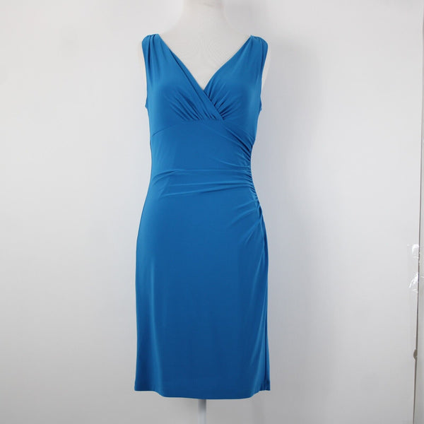 American Living Sz 4 Blue V Neck Ruched Bodycon Lined Polyester Elastane Dress