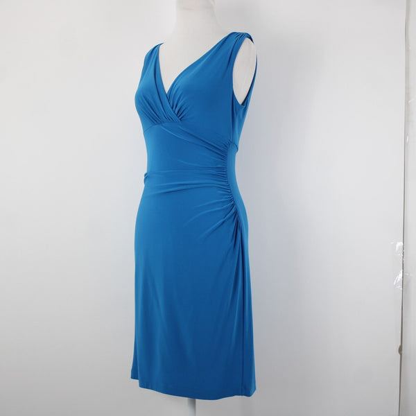 American Living Sz 4 Blue V Neck Ruched Bodycon Lined Polyester Elastane Dress