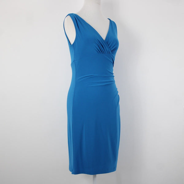 American Living Sz 4 Blue V Neck Ruched Bodycon Lined Polyester Elastane Dress