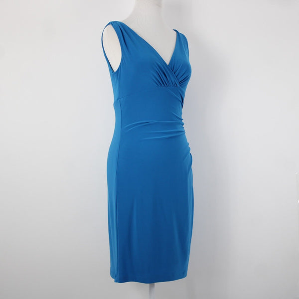 American Living Sz 4 Blue V Neck Ruched Bodycon Lined Polyester Elastane Dress