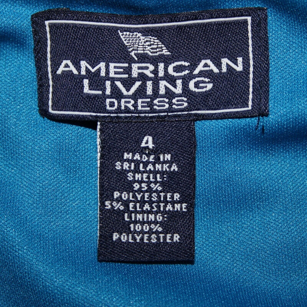 American Living Sz 4 Blue V Neck Ruched Bodycon Lined Polyester Elastane Dress