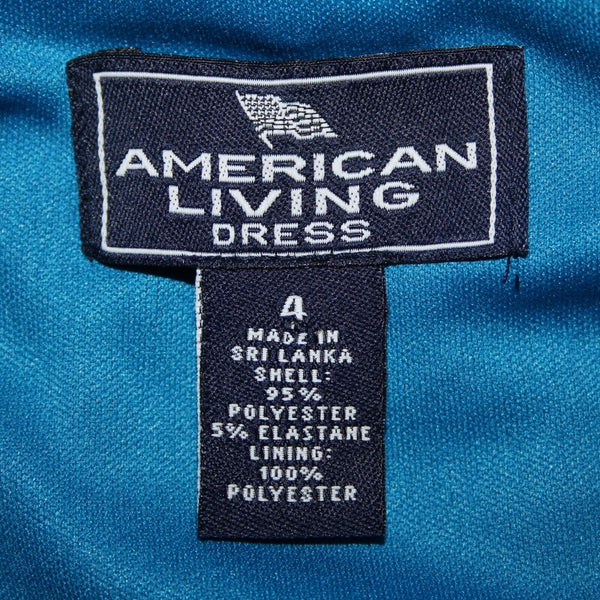 American Living Sz 4 Blue V Neck Ruched Bodycon Lined Polyester Elastane Dress