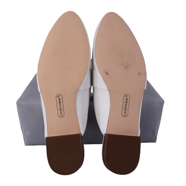 Comfort View Flats Sz 11 M White Gold Tan Slip On All Man Made Faux Leather Flat