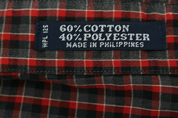 Chaps Sz M Red Black Gray Plaid Button Front Cotton Poly Men's Shirt