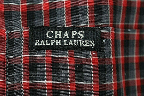Chaps Sz M Red Black Gray Plaid Button Front Cotton Poly Men's Shirt