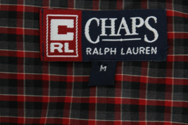 Chaps Sz M Red Black Gray Plaid Button Front Cotton Poly Men's Shirt