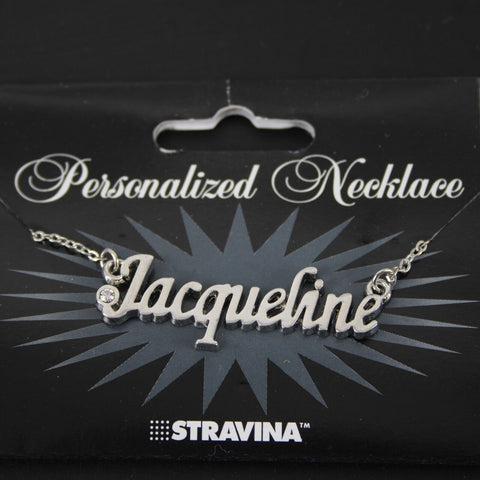JACQUELINE Name Silvertone Rhinestone 14.5" w 4.5" Multi Ring Ext Necklace