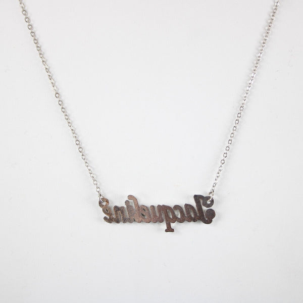 JACQUELINE Name Silvertone Rhinestone 14.5" w 4.5" Multi Ring Ext Necklace