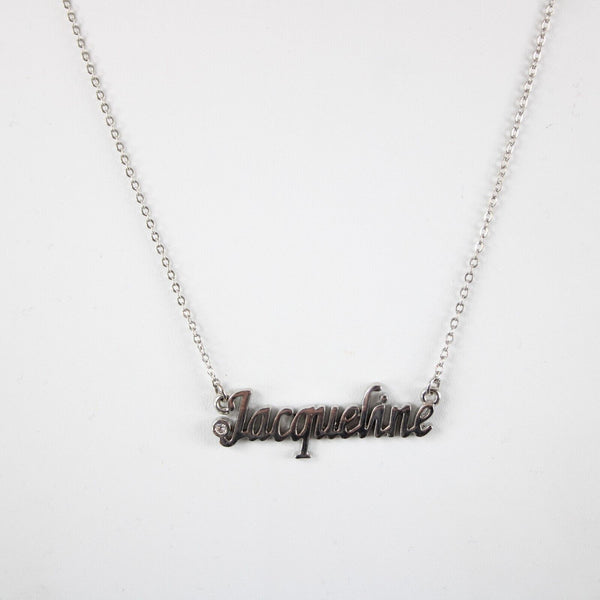 JACQUELINE Name Silvertone Rhinestone 14.5" w 4.5" Multi Ring Ext Necklace