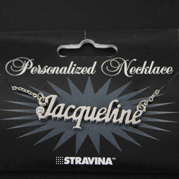 JACQUELINE Name Silvertone Rhinestone 14.5" w 4.5" Multi Ring Ext Necklace
