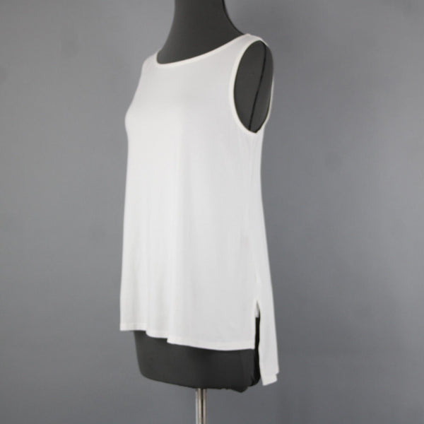Eileen Fisher New $138 Bateau Sz S White U Neck Viscose Spandex Tank Top