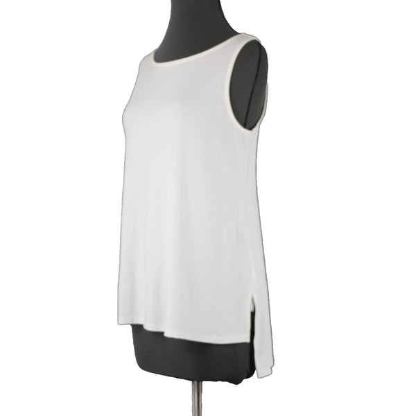 Eileen Fisher New $138 Bateau Sz S White U Neck Viscose Spandex Tank Top