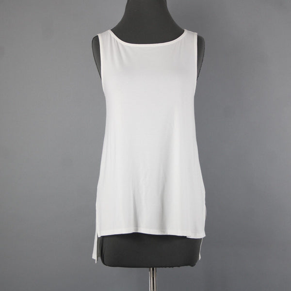 Eileen Fisher New $138 Bateau Sz S White U Neck Viscose Spandex Tank Top