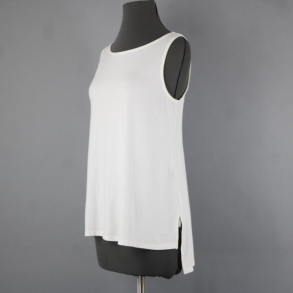 Eileen Fisher New $138 Bateau Sz S White U Neck Viscose Spandex Tank Top