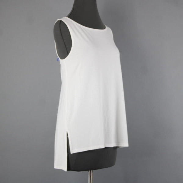 Eileen Fisher New $138 Bateau Sz S White U Neck Viscose Spandex Tank Top