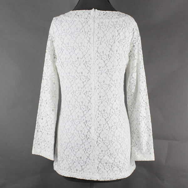 Kersh NEW $79 Sz L White Lace Overlay Back Zip Cotton Blend Top