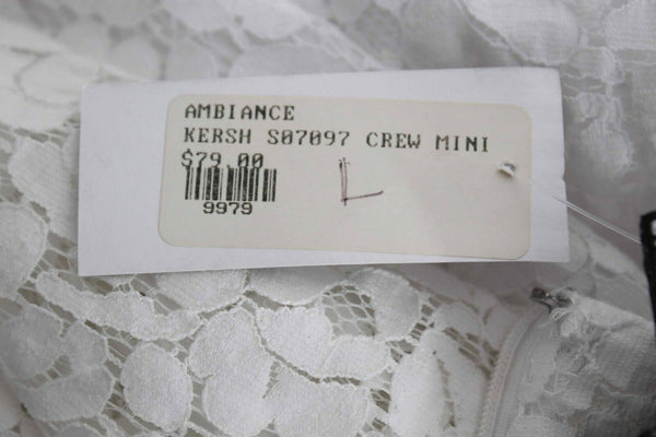 Kersh NEW $79 Sz L White Lace Overlay Back Zip Cotton Blend Top