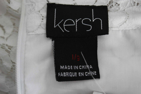 Kersh NEW $79 Sz L White Lace Overlay Back Zip Cotton Blend Top