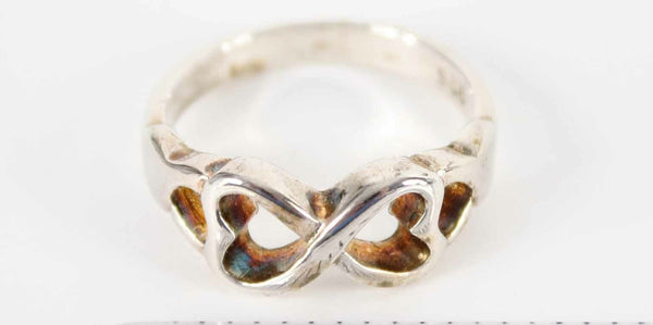 Sterling Silver Sz 8.25 Double Heart Ring