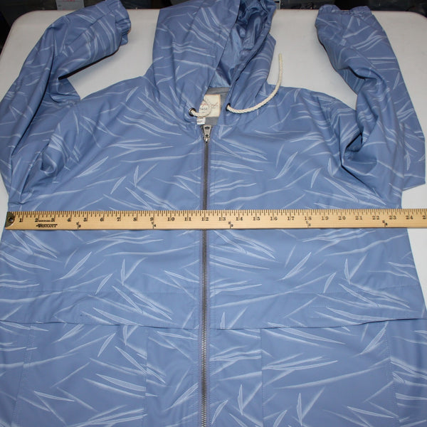 Weatherproof Jacket Sz XL Blue White Hooded Pockets Polyurethane Poly Jacket