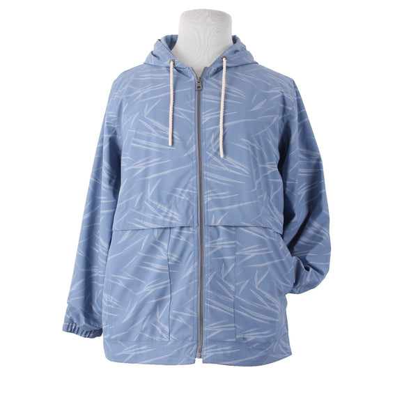 Weatherproof Jacket Sz XL Blue White Hooded Pockets Polyurethane Poly Jacket