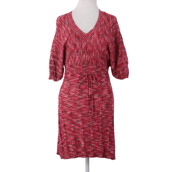 Vertigo Dress Sz M Pink White Multi Colored Open Knit Drawstring 100% Acrylic