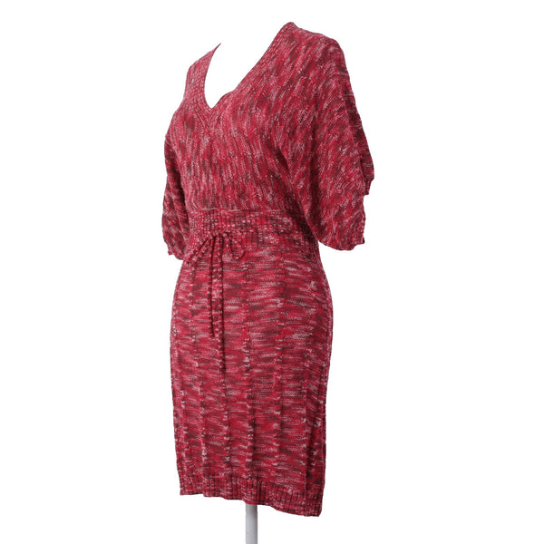 Vertigo Dress Sz M Pink White Multi Colored Open Knit Drawstring 100% Acrylic