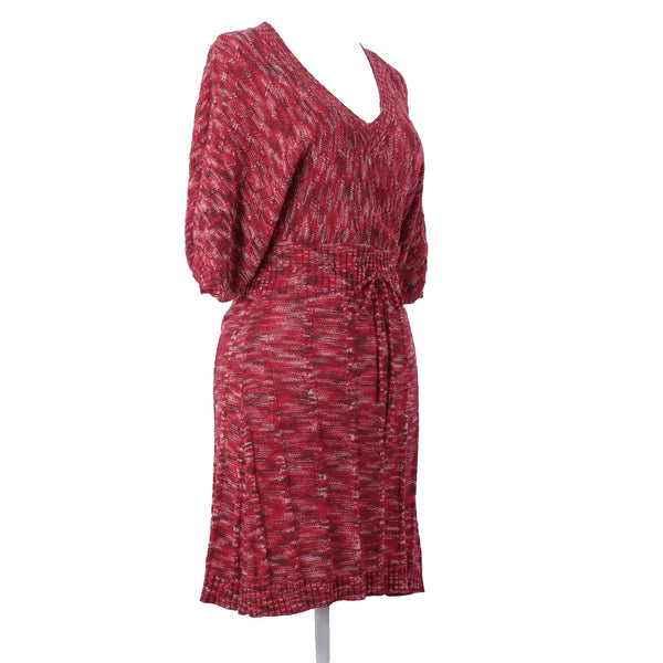 Vertigo Dress Sz M Pink White Multi Colored Open Knit Drawstring 100% Acrylic