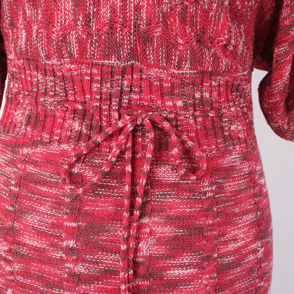 Vertigo Dress Sz M Pink White Multi Colored Open Knit Drawstring 100% Acrylic