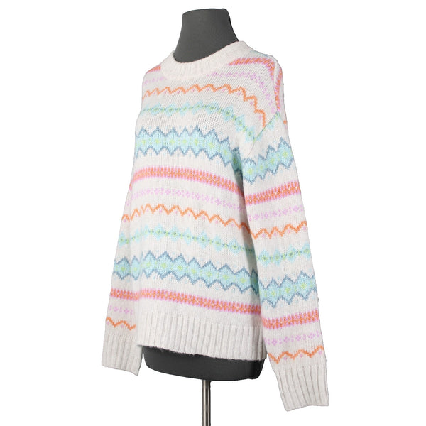 American Eagle NEW $45 Sz S White Multi Stripe Acrylic Blend Knit Oversz Sweater