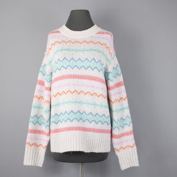 American Eagle NEW $45 Sz S White Multi Stripe Acrylic Blend Knit Oversz Sweater