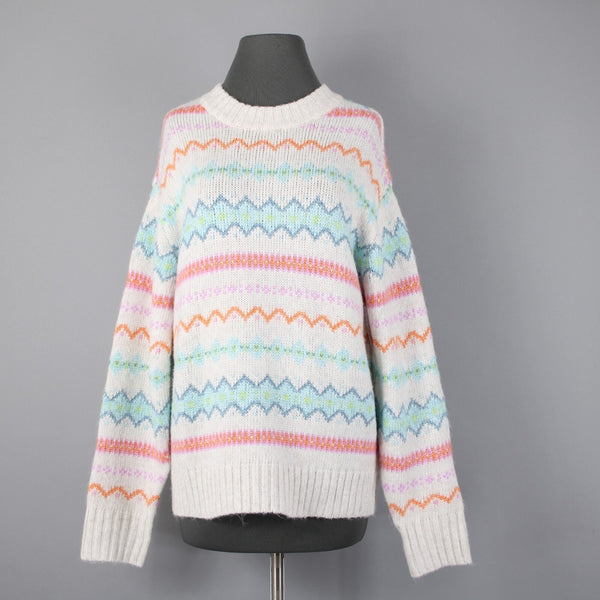 American Eagle NEW $45 Sz S White Multi Stripe Acrylic Blend Knit Oversz Sweater