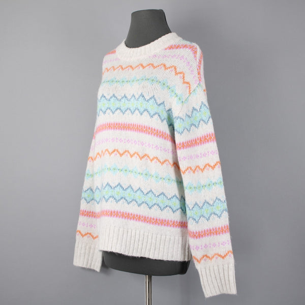 American Eagle NEW $45 Sz S White Multi Stripe Acrylic Blend Knit Oversz Sweater