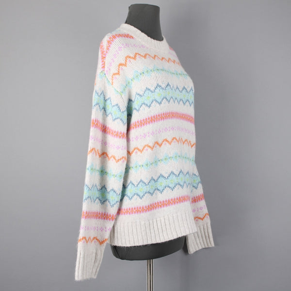 American Eagle NEW $45 Sz S White Multi Stripe Acrylic Blend Knit Oversz Sweater