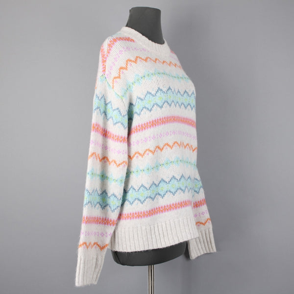 American Eagle NEW $45 Sz S White Multi Stripe Acrylic Blend Knit Oversz Sweater
