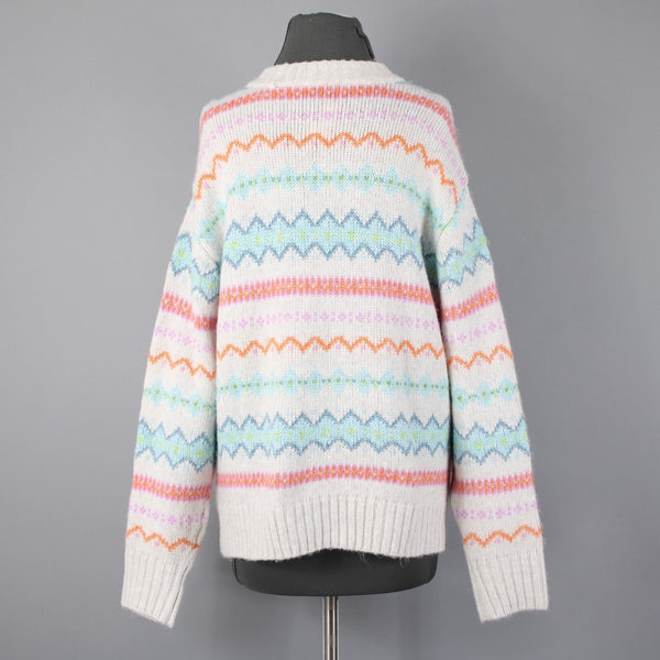 American Eagle NEW $45 Sz S White Multi Stripe Acrylic Blend Knit Oversz Sweater