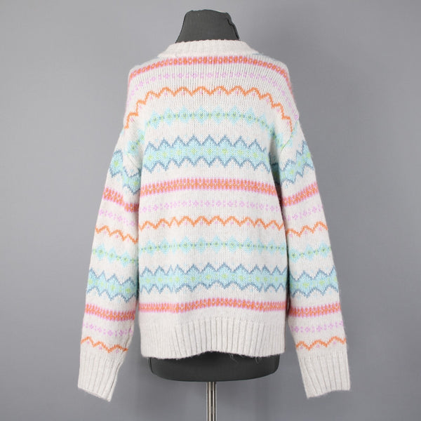 American Eagle NEW $45 Sz S White Multi Stripe Acrylic Blend Knit Oversz Sweater