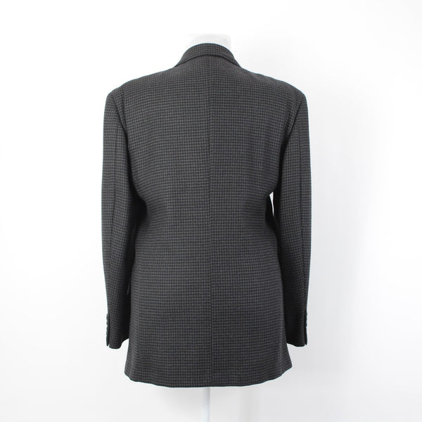 Joseph Abboud Sz 42L Black Gray Large Herringbone 3 Button Wool Blazer Jacket